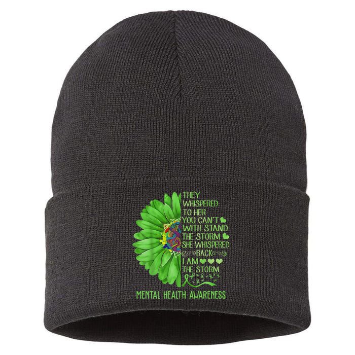 Mental Health Awareness Matters Sunflower I Am The Storm Sustainable Knit Beanie