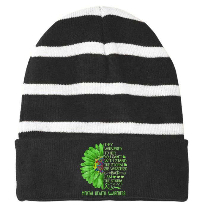 Mental Health Awareness Matters Sunflower I Am The Storm Striped Beanie with Solid Band