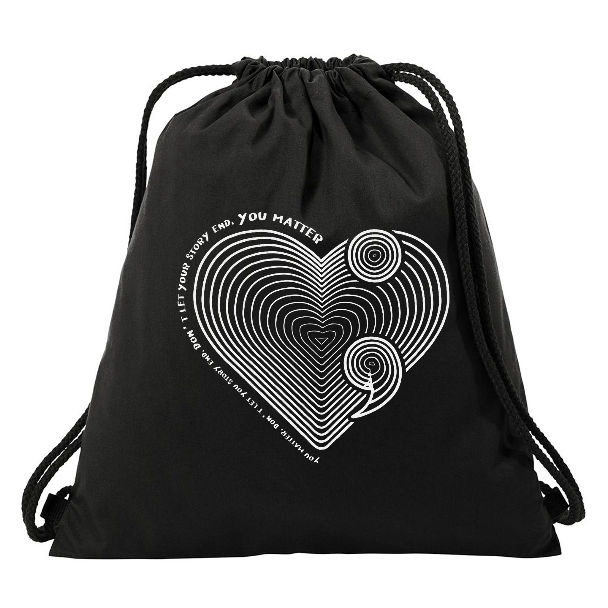 Mental Health Awareness Heart SemiColon Anti Suicide Drawstring Bag