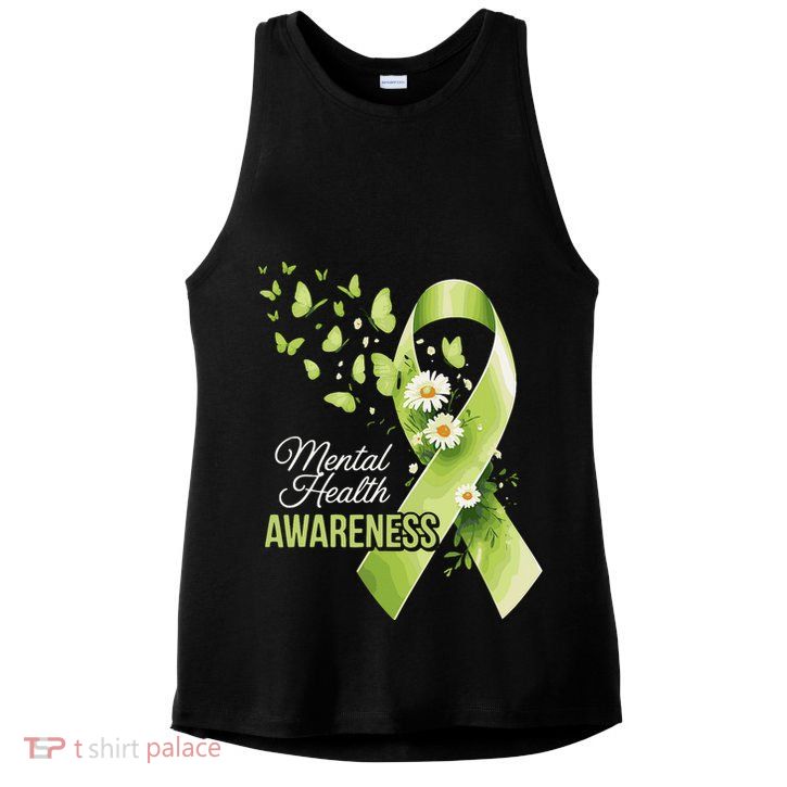 Mental Health Awareness Butterfly Green Ribbon  Ladies PosiCharge Tri-Blend Wicking Tank