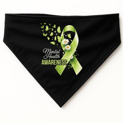 Mental Health Awareness Butterfly Green Ribbon  USA-Made Doggie Bandana
