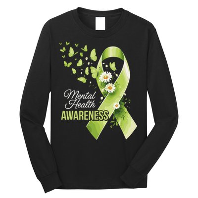 Mental Health Awareness Butterfly Green Ribbon  Long Sleeve Shirt
