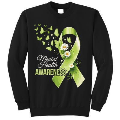 Mental Health Awareness Butterfly Green Ribbon  Sweatshirt
