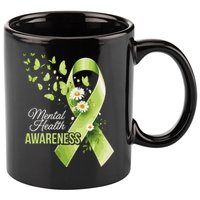 Mental Health Awareness Butterfly Green Ribbon  11oz C Handle Ceramic Mug