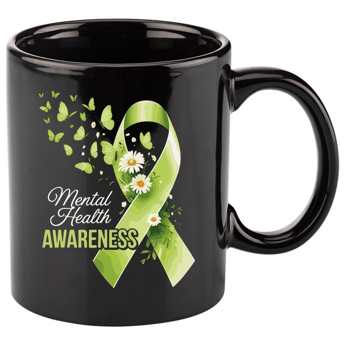 Mental Health Awareness Butterfly Green Ribbon  11oz C Handle Ceramic Mug