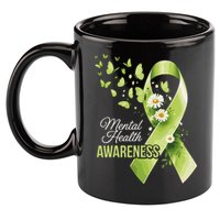 Mental Health Awareness Butterfly Green Ribbon  11oz C Handle Ceramic Mug