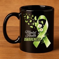 Mental Health Awareness Butterfly Green Ribbon  11oz C Handle Ceramic Mug