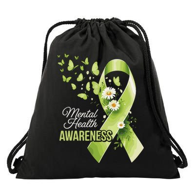 Mental Health Awareness Butterfly Green Ribbon  Drawstring Bag