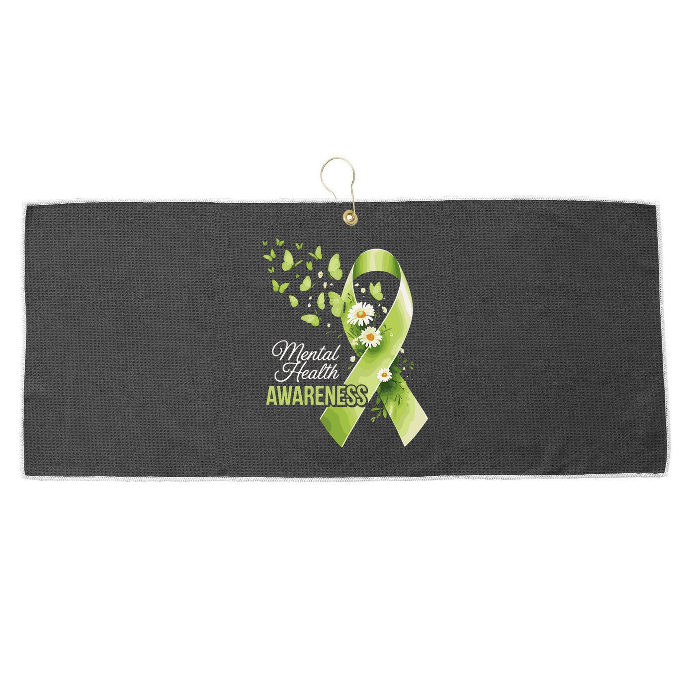 Mental Health Awareness Butterfly Green Ribbon  Large Microfiber Waffle Golf Towel