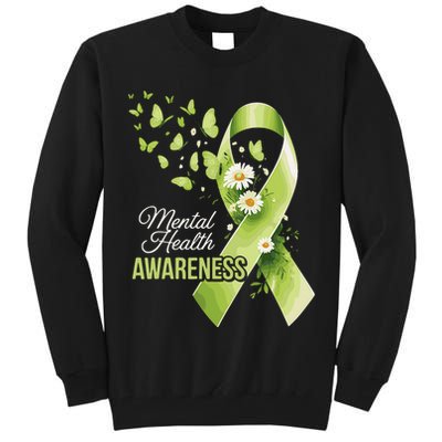 Mental Health Awareness Butterfly Green Ribbon  Tall Sweatshirt