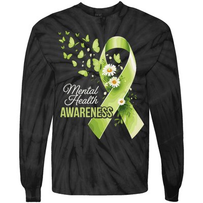 Mental Health Awareness Butterfly Green Ribbon  Tie-Dye Long Sleeve Shirt
