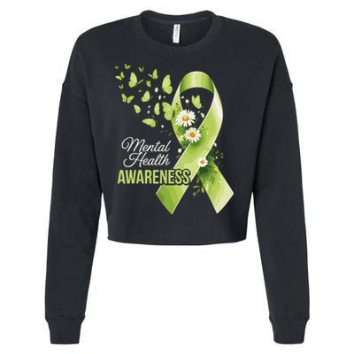 Mental Health Awareness Butterfly Green Ribbon  Cropped Pullover Crew