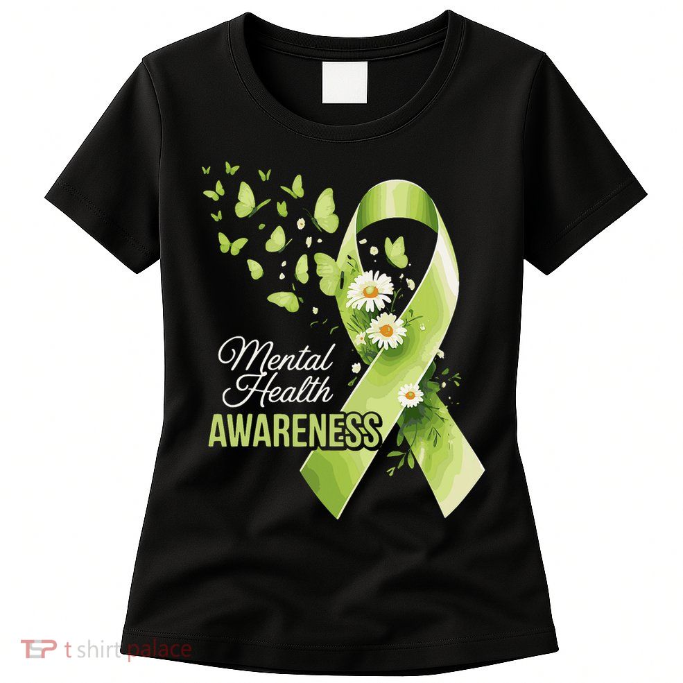 Mental Health Awareness Butterfly Green Ribbon  Womens T-Shirt