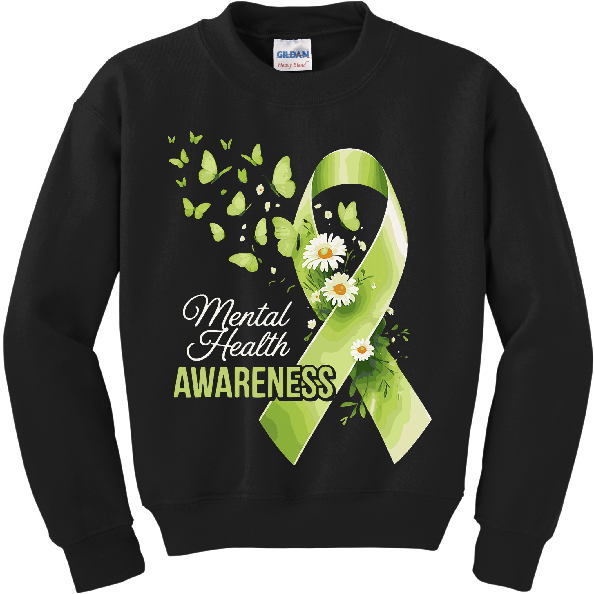 Mental Health Awareness Butterfly Green Ribbon  Kids Sweatshirt