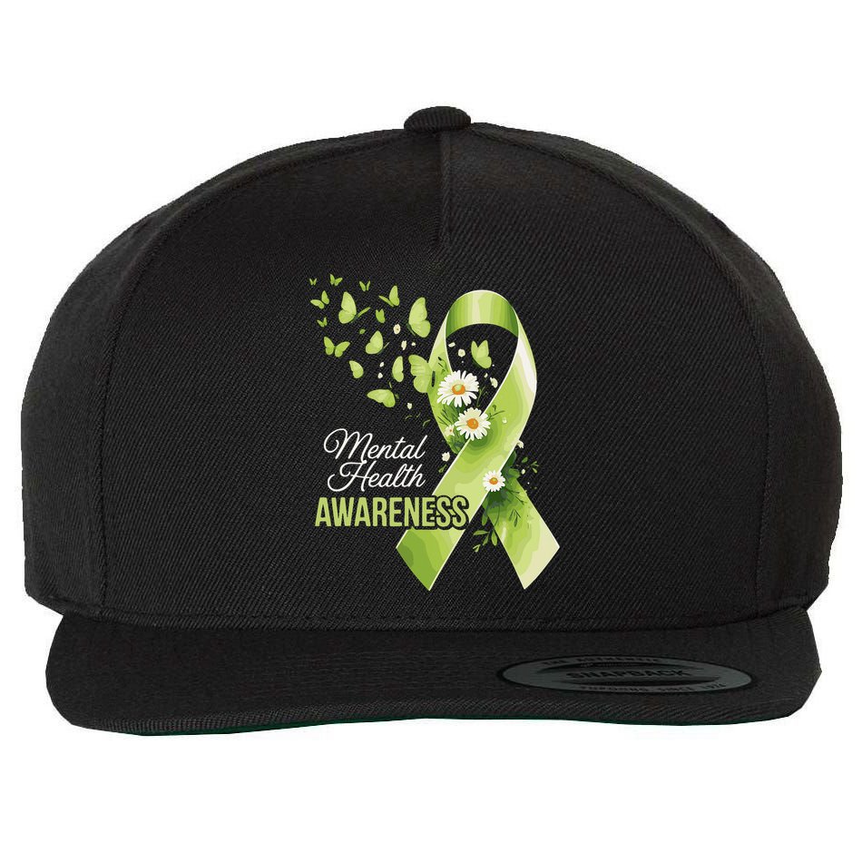 Mental Health Awareness Butterfly Green Ribbon  Wool Snapback Cap