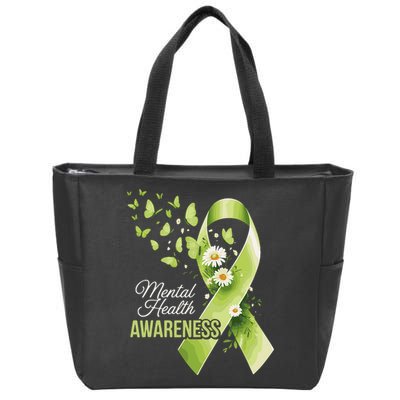 Mental Health Awareness Butterfly Green Ribbon  Zip Tote Bag