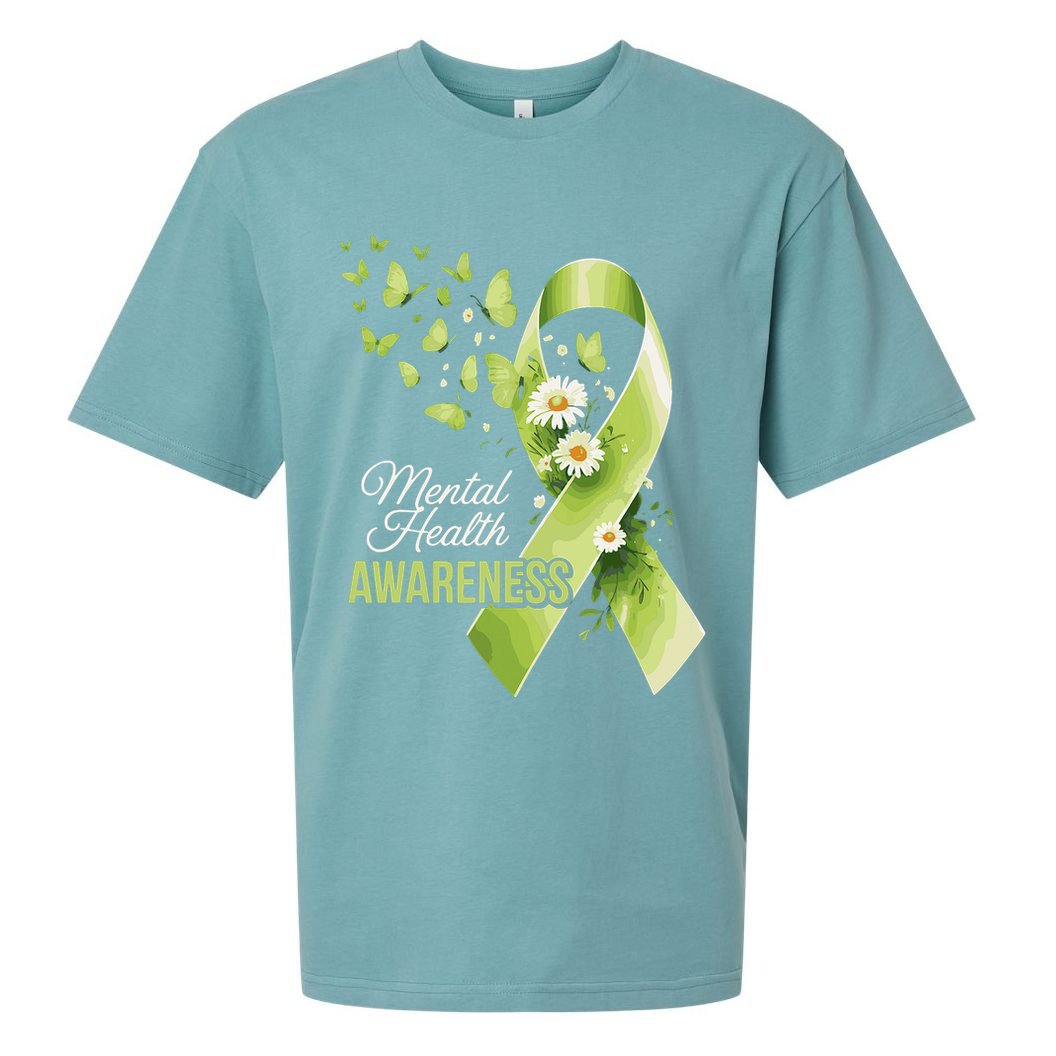 Mental Health Awareness Butterfly Green Ribbon  Sueded Cloud Jersey T-Shirt