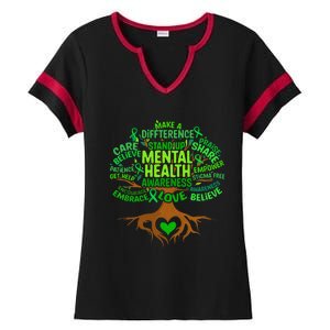 Mental Health Awareness Tree Drawing Word Art Ladies Halftime Notch Neck Tee