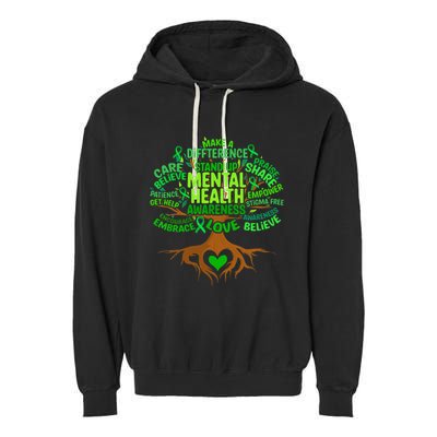 Mental Health Awareness Tree Drawing Word Art Garment-Dyed Fleece Hoodie