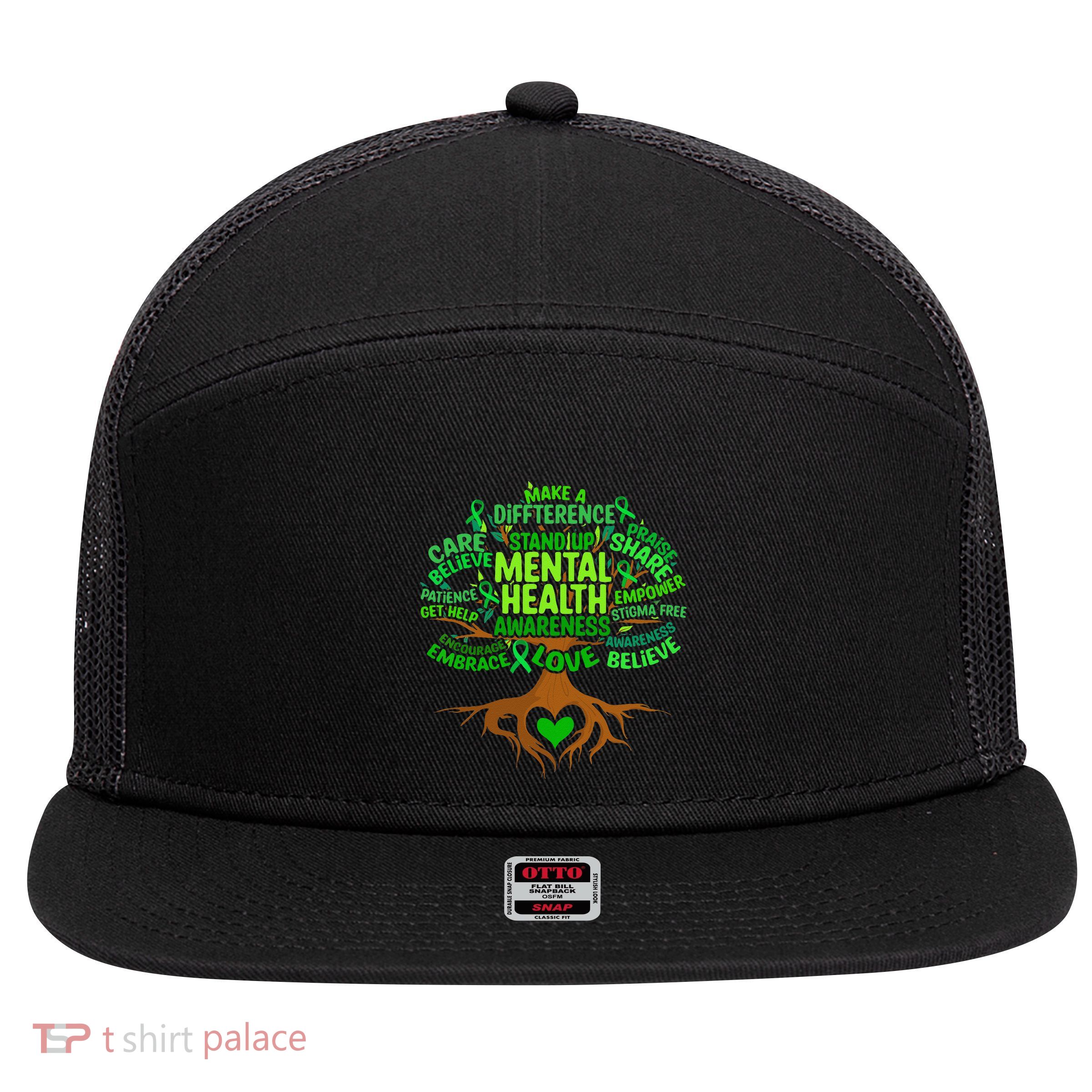 Mental Health Awareness Tree Drawing Word Art 7 Panel Mesh Trucker Snapback Hat