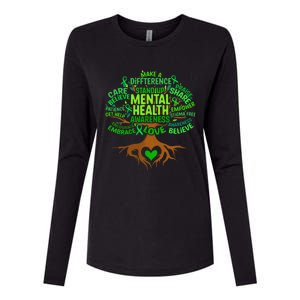 Mental Health Awareness Tree Drawing Word Art Womens Cotton Relaxed Long Sleeve T-Shirt