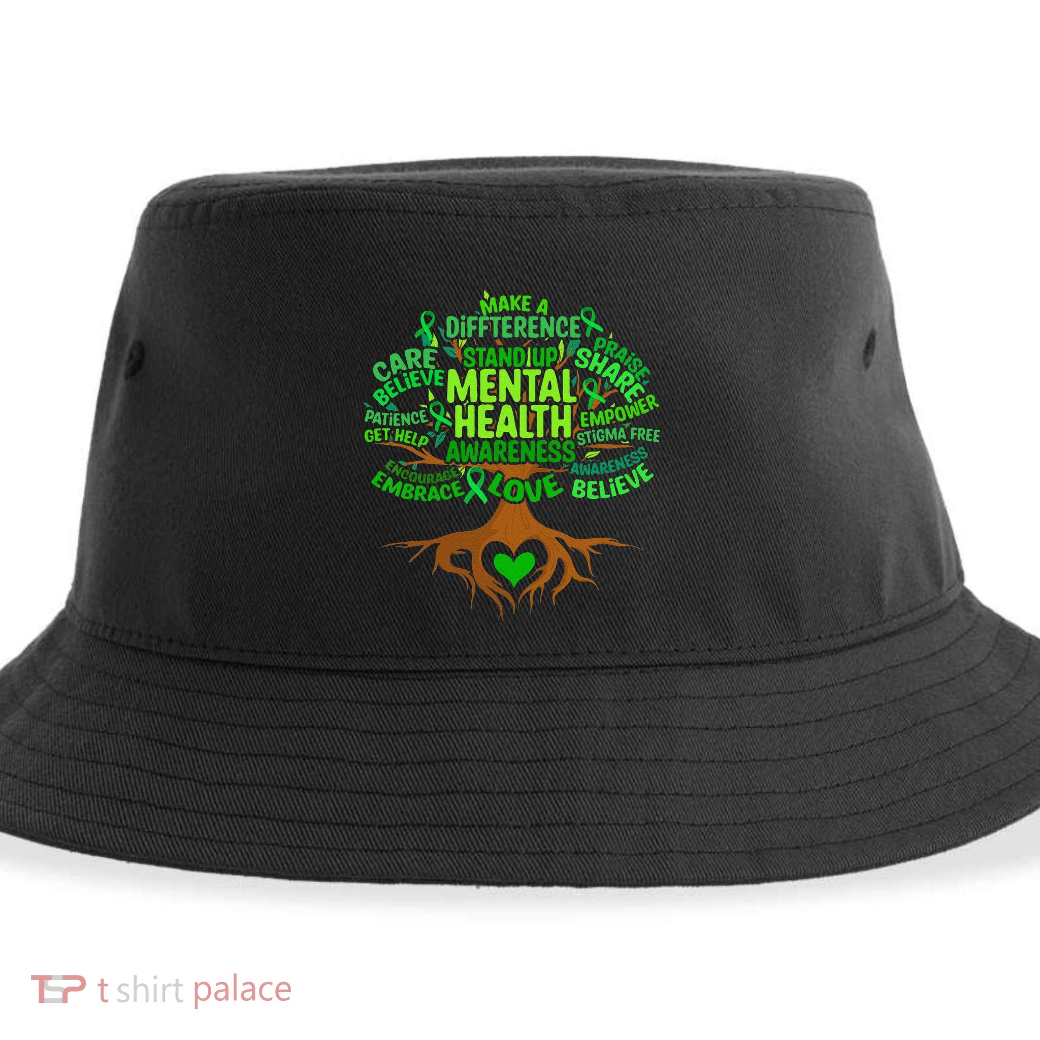 Mental Health Awareness Tree Drawing Word Art Sustainable Bucket Hat
