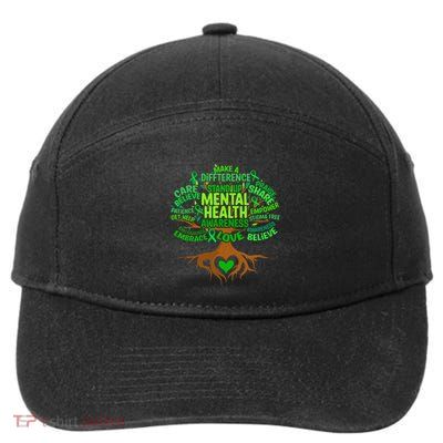 Mental Health Awareness Tree Drawing Word Art 7-Panel Snapback Hat