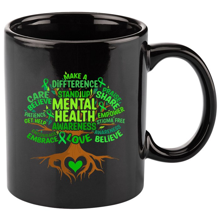 Mental Health Awareness Tree Drawing Word Art 11oz C Handle Ceramic Mug