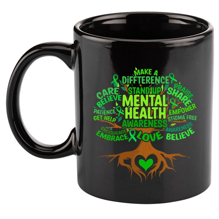 Mental Health Awareness Tree Drawing Word Art 11oz C Handle Ceramic Mug