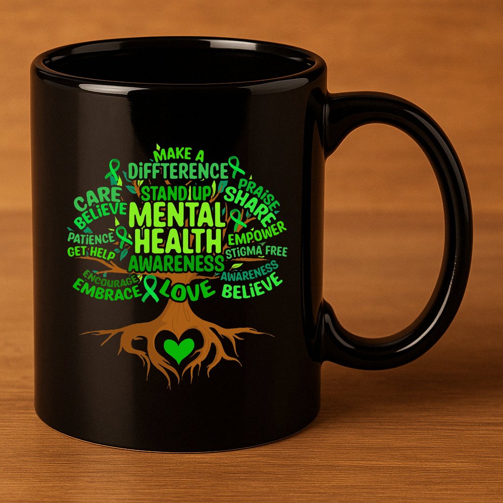 Mental Health Awareness Tree Drawing Word Art 11oz C Handle Ceramic Mug
