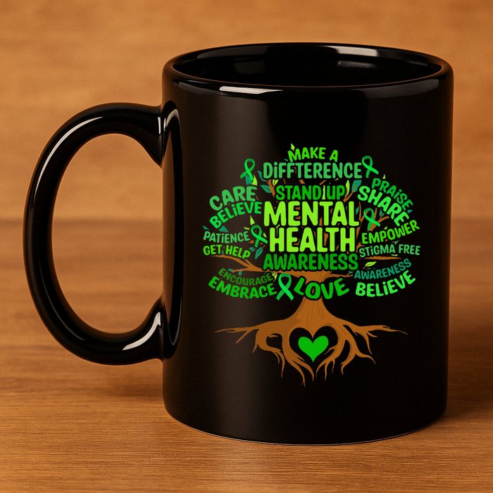 Mental Health Awareness Tree Drawing Word Art 11oz C Handle Ceramic Mug