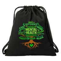 Mental Health Awareness Tree Drawing Word Art Drawstring Bag