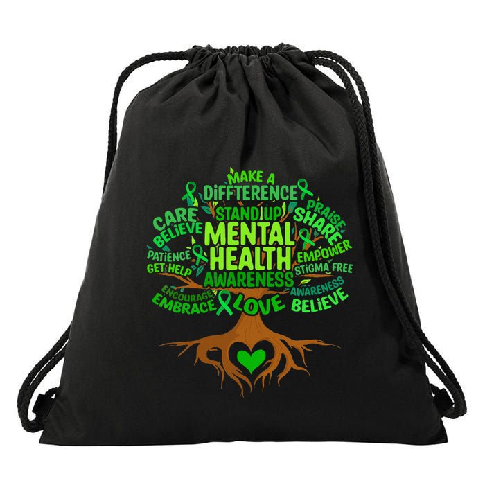 Mental Health Awareness Tree Drawing Word Art Drawstring Bag