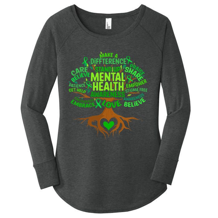 Mental Health Awareness Tree Drawing Word Art Women's Perfect Tri Tunic Long Sleeve Shirt