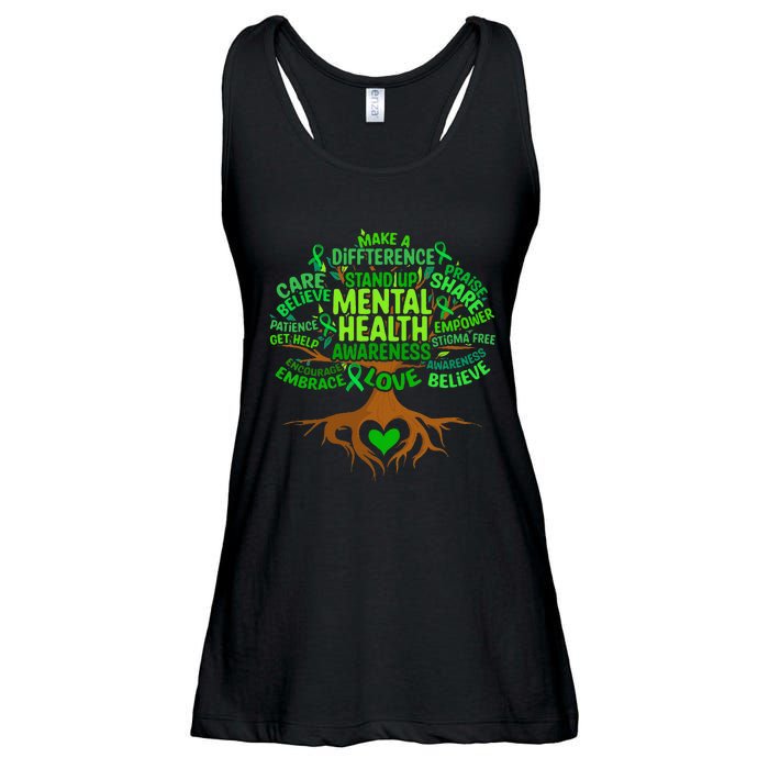 Mental Health Awareness Tree Drawing Word Art Ladies Essential Flowy Tank