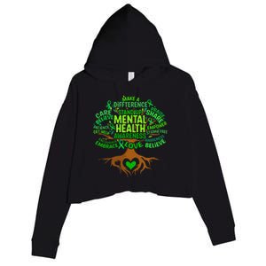 Mental Health Awareness Tree Drawing Word Art Crop Fleece Hoodie