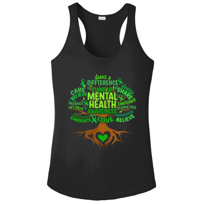 Mental Health Awareness Tree Drawing Word Art Ladies PosiCharge Competitor Racerback Tank