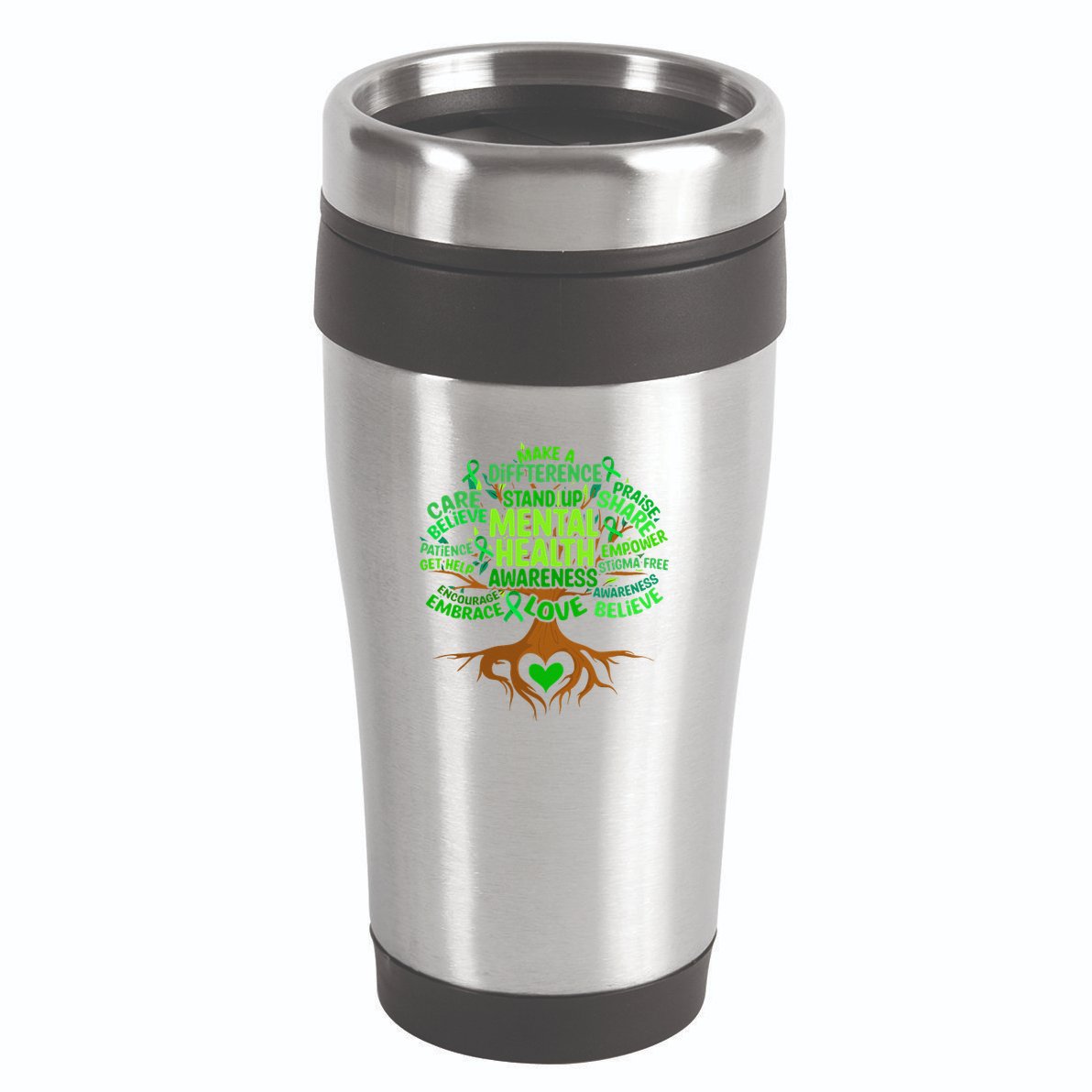Mental Health Awareness Tree Drawing Word Art 16oz Travel Tumbler