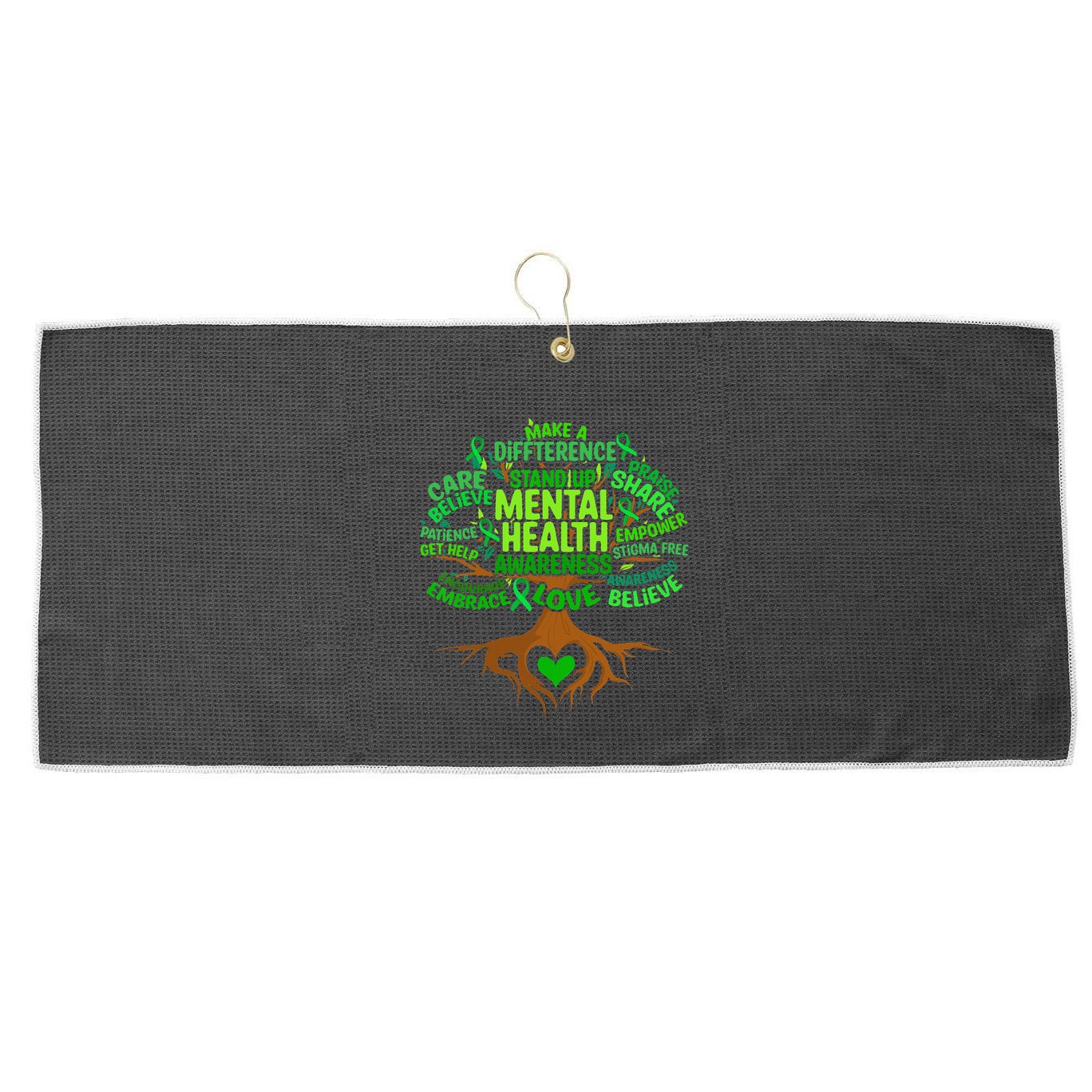 Mental Health Awareness Tree Drawing Word Art Large Microfiber Waffle Golf Towel