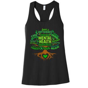 Mental Health Awareness Tree Drawing Word Art Women's Racerback Tank