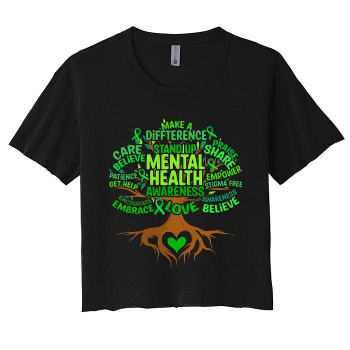 Mental Health Awareness Tree Drawing Word Art Women's Crop Top Tee