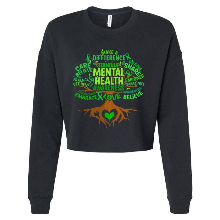 Mental Health Awareness Tree Drawing Word Art Cropped Pullover Crew