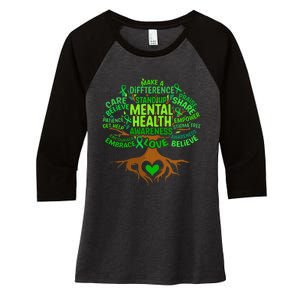 Mental Health Awareness Tree Drawing Word Art Women's Tri-Blend 3/4-Sleeve Raglan Shirt