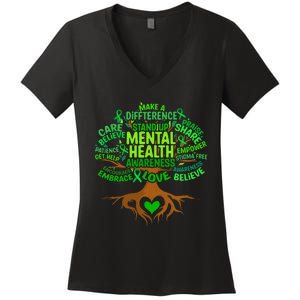 Mental Health Awareness Tree Drawing Word Art Women's V-Neck T-Shirt