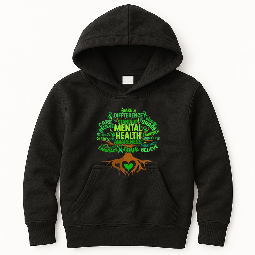 Mental Health Awareness Tree Drawing Word Art Kids Hoodie