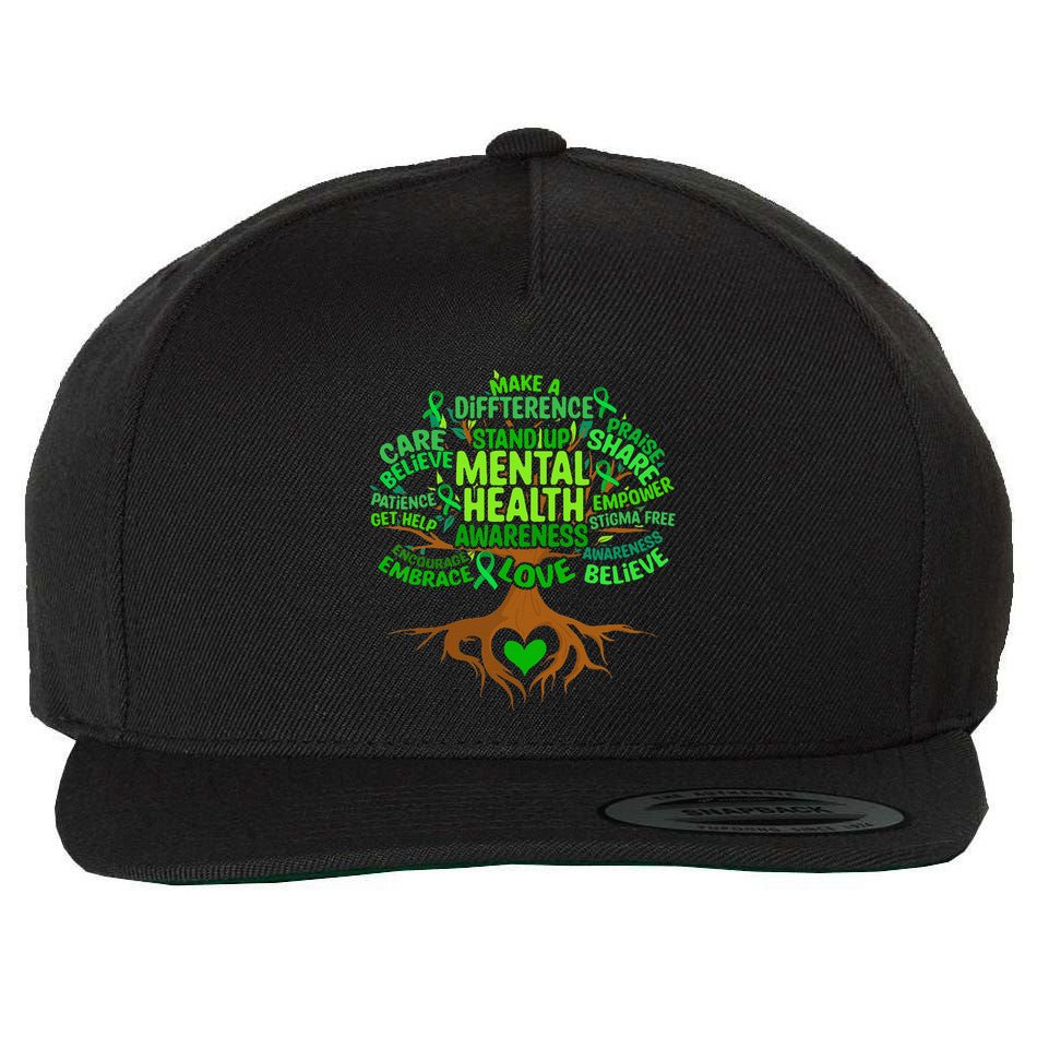 Mental Health Awareness Tree Drawing Word Art Wool Snapback Cap