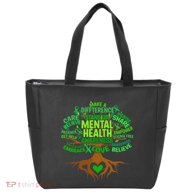 Mental Health Awareness Tree Drawing Word Art Zip Tote Bag