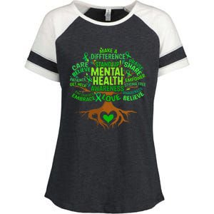 Mental Health Awareness Tree Drawing Word Art Enza Ladies Jersey Colorblock Tee