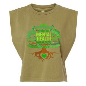 Mental Health Awareness Tree Drawing Word Art Garment-Dyed Women's Muscle Tee