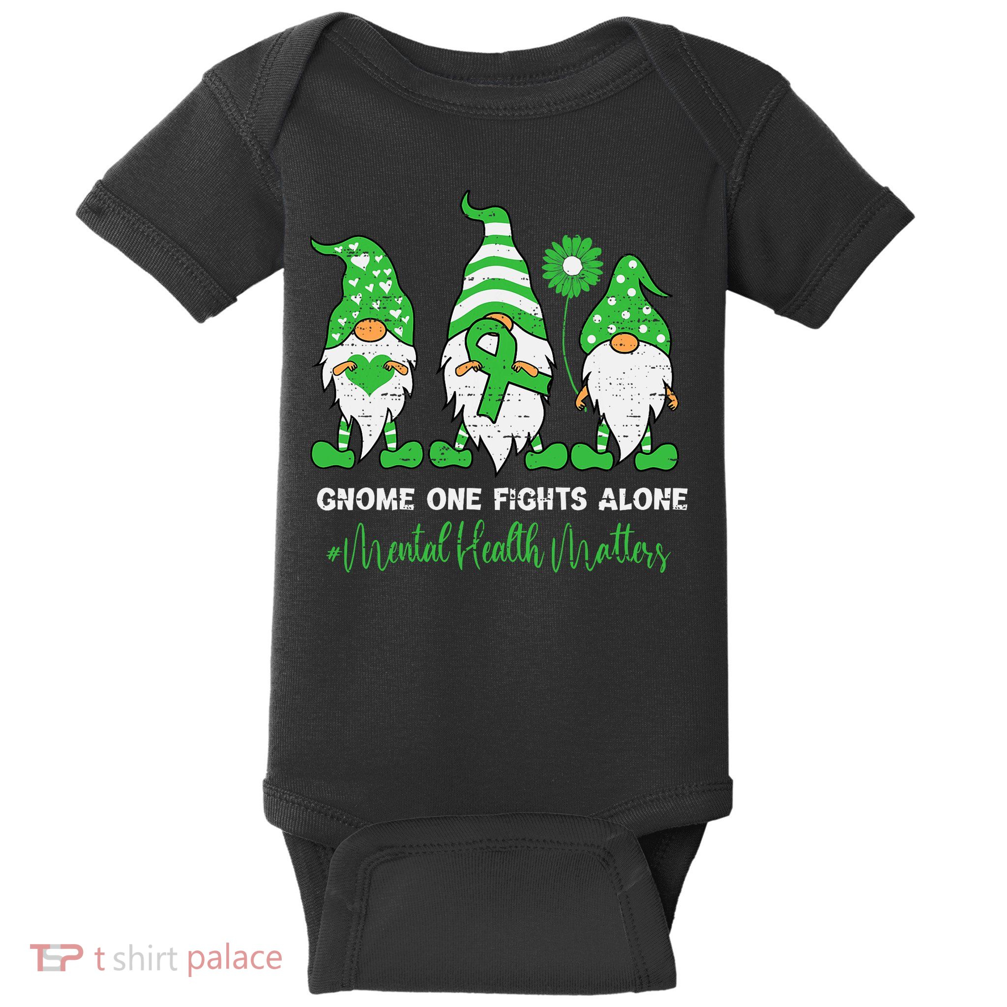 Mental Health Awareness Support Squad Gnome Green Ribbon Baby Bodysuit